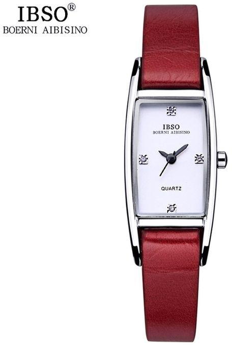 Ibso 3921L-Red Silver Genuine Leather Women Dress Watch