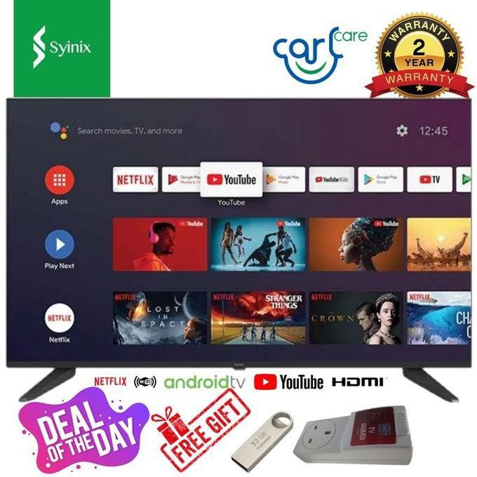 Synix 43S65 43" inch Frameless Smart Android TV Inbuilt Decoder Dolby Audio I-CAST DVBT2+S2 Netflix Youtube Playstore Wide Color Enhancer + FREE TOSHIBA 32GB,TV GUARD