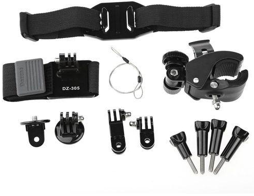Generic KT-106 Universal Action Camera Riding Cycling Accessory Kit With Storage Bag / Head Wrist Strip Bike Handlebar Holder Bracket - Black