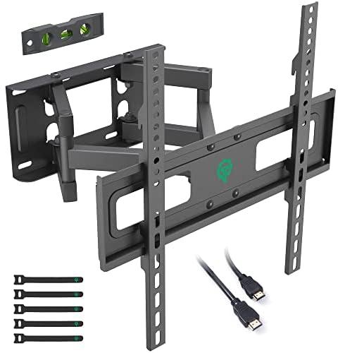 TIPTOP GEAR TV Wall Bracket for 32-60 Inch Flat & Curved TVs, Swivels Tilts Extends, Double Arm Full Motion TV Wall Mount Holds up to 45kg, Max. VESA 400x400mm, Includes HDMI Cable, 5 Cable Ties