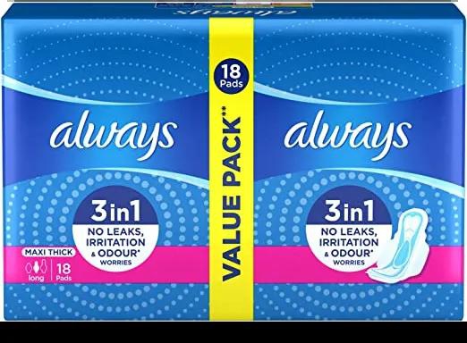 Always | Maxi Thick Extra Long Sanitary Pads with Wings | 18 Pcs + 2 Pcs Free