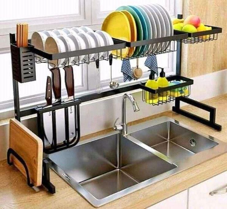 Over The Sink Extendable Dish Drainer, 2 Tier Dish Rack , Dish Drying Rack