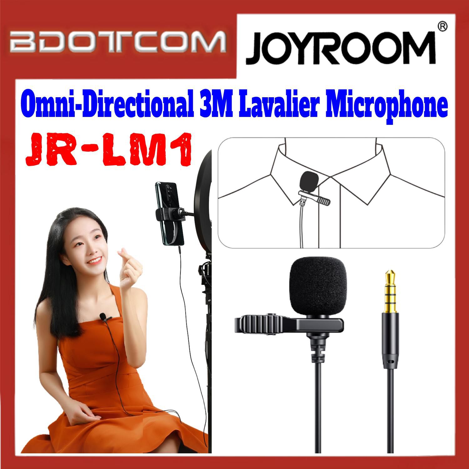Joyroom [ Ready Stock ] JR-LM1 Portable Omni-Directional 3M Lavalier Microphone