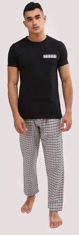 Kady Round Neck Side Pocket Pajama Set - Black & White