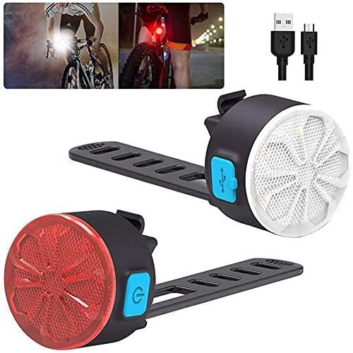 USB Rechargeable Bike Light Set,Super Bright Front Headlight and Rear LED Bicycle Light,Waterproof Bike tail light 12Modes for Night Riding Safety