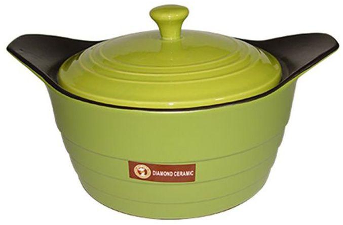 Diamond Ceramic Stew Pot - Green - 22cm