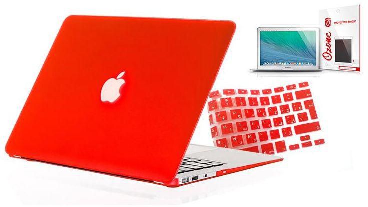 Macbook Air 11 Inches 3 In 1 Combo Of Case, Arabic Uk Keyboard & Ozone Screen Guard -  Red