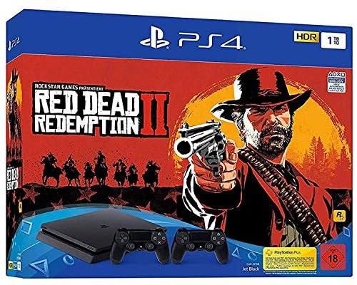 Sony PlayStation 4 1TB Console Red Dead Redemption 2 Bundle with 2 Controllers (Black)