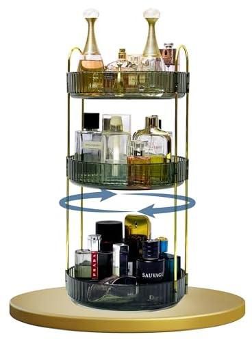 Sortify Perfume Organizer, Luxury Acrylic Organizer Perfume Stand, Lazy Susan 360° Rotating Makeup Organizer & Skincare Rack, Showcase Your Cologne Collection with 3 Tier Green Perfume Tray 47x23x23cm