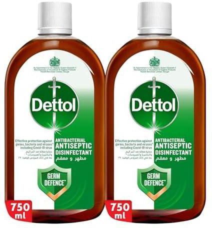 Dettol Antiseptic Antibacterial Disinfectant Liquid for Effective Germ Protection & Personal Hygiene, Used in Floor Cleaning, Bathing and Laundry, 750ml (Pack of 2)
