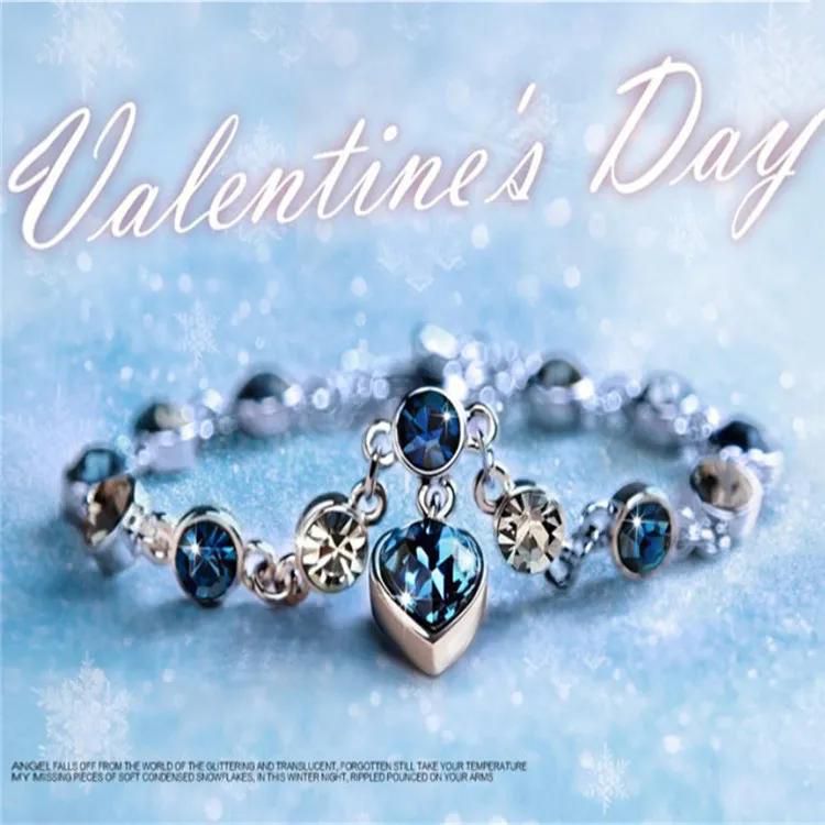 Fashion Ocean Heart Peach Heart Bracelet Diamonds Women's Crystal Hand Jewelry