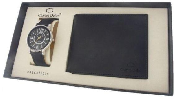 طقم اكسسوارات ساعة مع محفظة للرجال من تشارلز ديلون, 5492 GPBYBlack