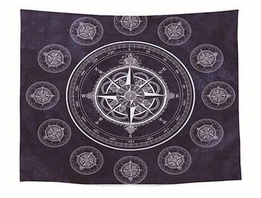Compass Pattern Tapestry Wall Hanging Black/White 150x130centimeter