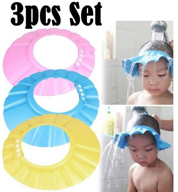 Fashion 3 Pcs Soft Adjustable Baby Shower Cap Bathing Protection Bath Cap For Toddler, Baby, Kids, Children