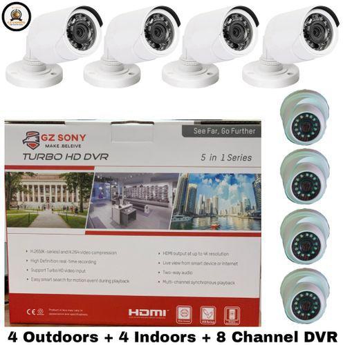 Cctv 1080P AHD 2.0 CCTV Camera 4 Indoor + 4 Outdoor Camera + One 8 Channel DVR Set