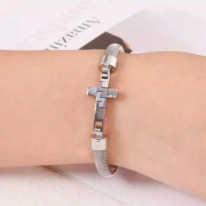 Cross Cuff Stainless Steel Bracelet -Silver
