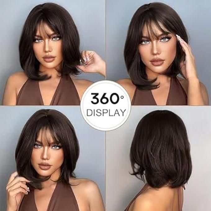 Synthetic Hair Wig Short Straight Brown Color Thermal Hair