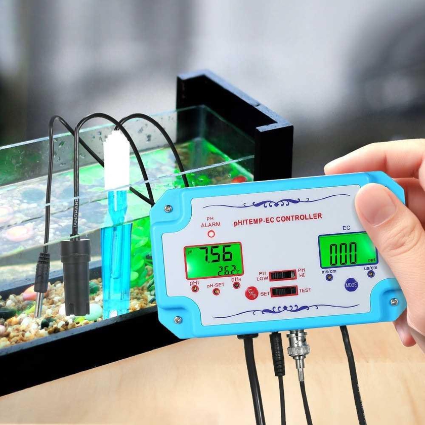 Professional 3 in 1 pH/EC/TEMP Water Quality Detector pH Controller with Water Quality Tester (Blue)