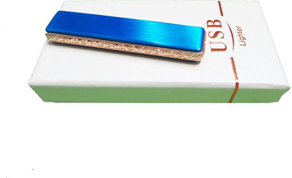 Ultra Thin USB Rechargeable Cigarette Lighter - Decorative Metallic Blue