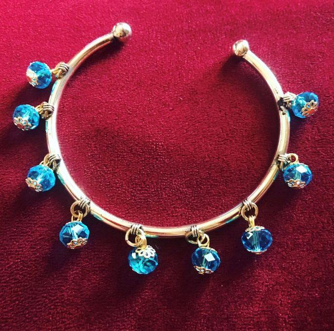 Anklet Women Gold Color With Blue Crystal