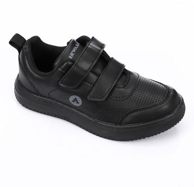 Air Walk Leather Boys Sneakers With Velcro Closure - Black