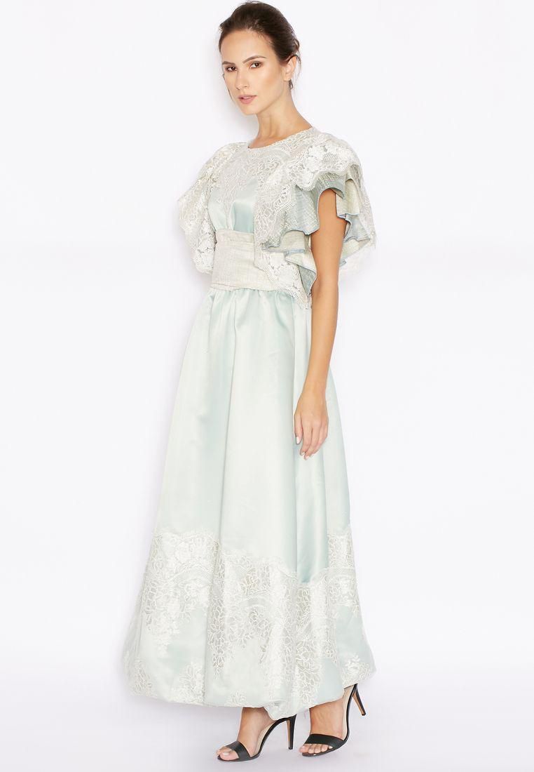 Lace Trim Ruffle Sleeve Belted Dress