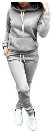 2-Piece Sports Tracksuit Long Sleeve Hoodies Sweatpants Set Light Gray