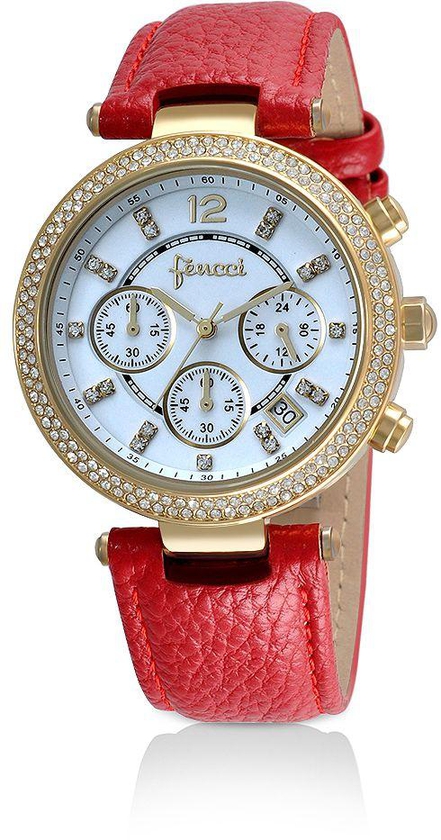 Fencci Watch for Women , Analog , Chronograph , Leather Band , Red , 13f098l014003w