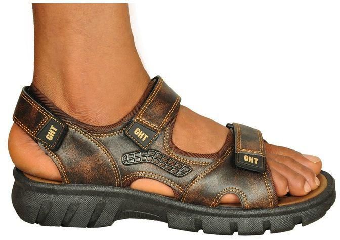 Velcro Leather Sandals - Brown