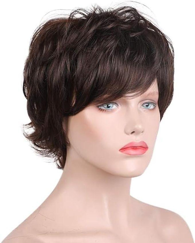 Short Synthetic Hair Wig For Women, Brown