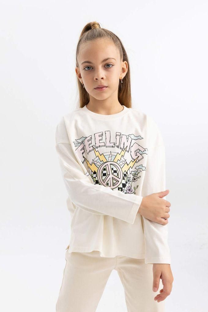 Defacto Girl Oversize Fit Crew Neck Combed Cotton T-Shirt