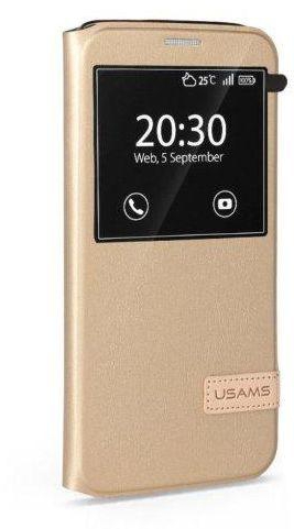 USAMS MUGE Series Leather Flip Case for Samsung Galaxy S7 Edge - Gold