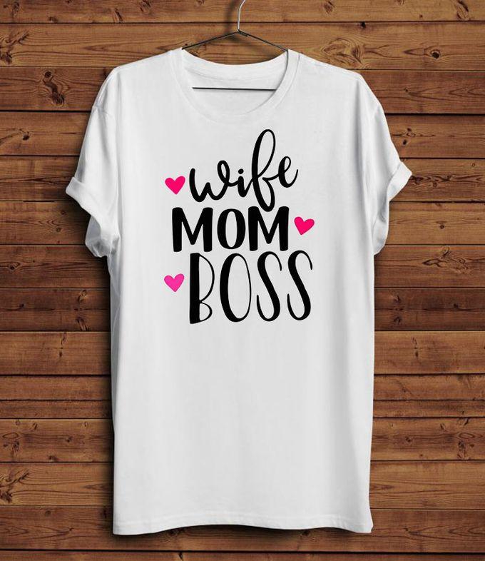 Wife Mom Boss Design Fashion Print T-Shirt - White