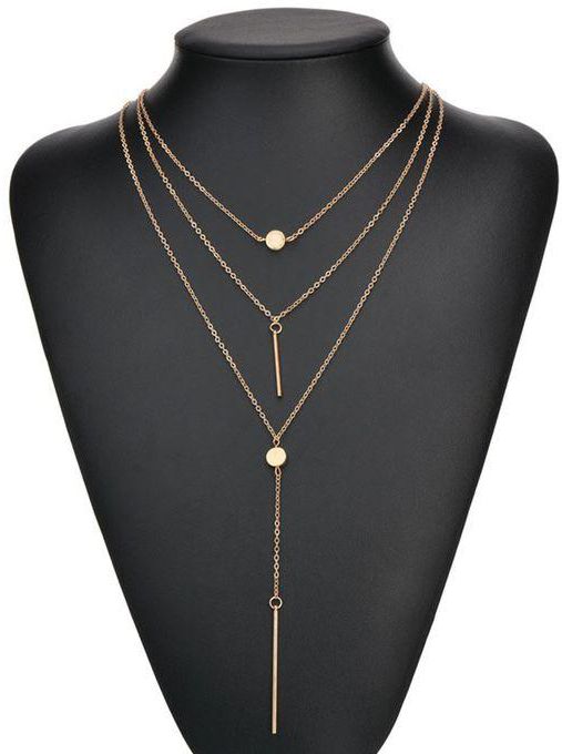 Fashion Women 3 Layers Beads Bar Tassel Charm Pendant-Golden