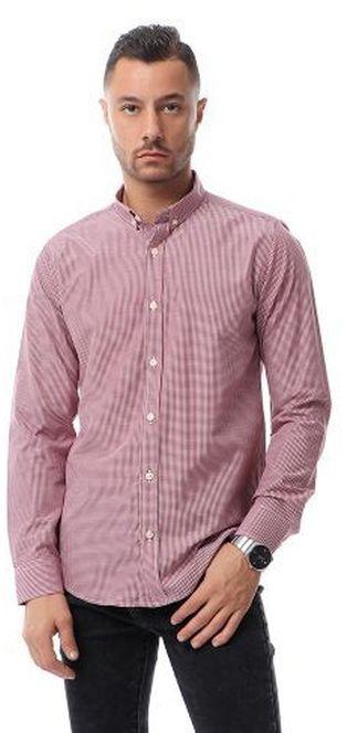 Andora Casual Buttoned Small Checkered Shirt - Dark Red