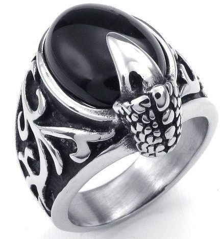 Trendy punk black stone stainless steel ring size 10
