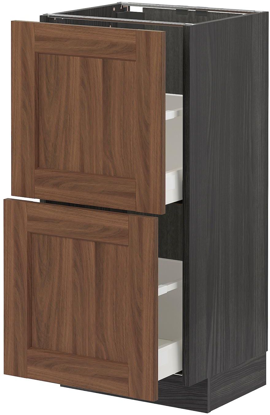 METOD / MAXIMERA Base cabinet with 2 drawers - black Enköping/brown walnut effect 40x37 cm