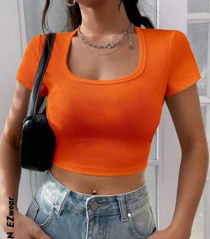 Women's T-shirt Made Of Ribbed Cotton - Orange