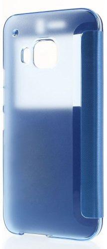 Window View Brushed Leather Folio Case and Screen Protector for HTC One M9 – Blue
