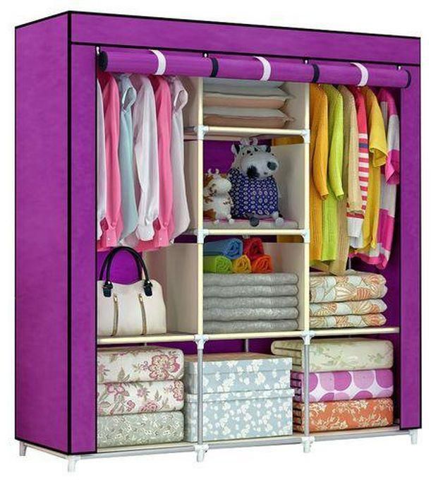 TC Portable wardrobe 3 columns-Purple