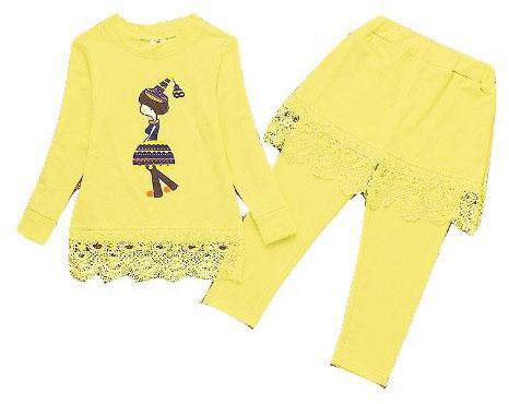 Yellow Cotton Round Neck Two Pieces Wear For Girls