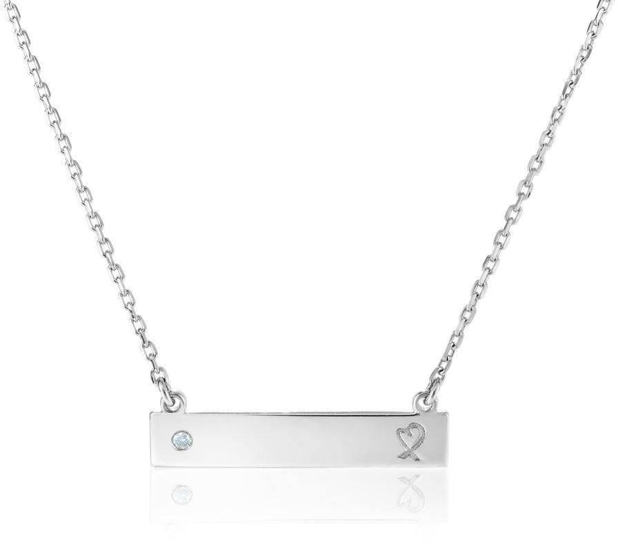 Sterling Silver 18 inch Bar Necklace with Diamond and Engraved Heart-rx62237-18
