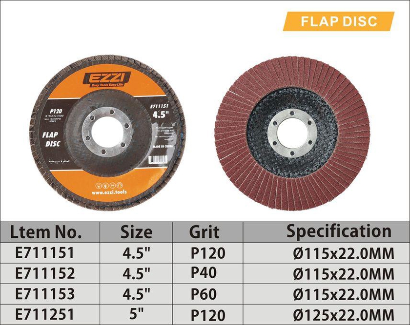 Ezzi Flap Disc 4.5" 115*22mm Grit P40