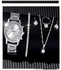 ZAVIFY 6 PCS Set Womens Fashionable, Versatile Diamond Inlaid Rhinestone Quartz Steel Bandset, Luxury Watch Women Ring, Necklace, Bracelet & Earring Rhinestone Fashion. Simple Box