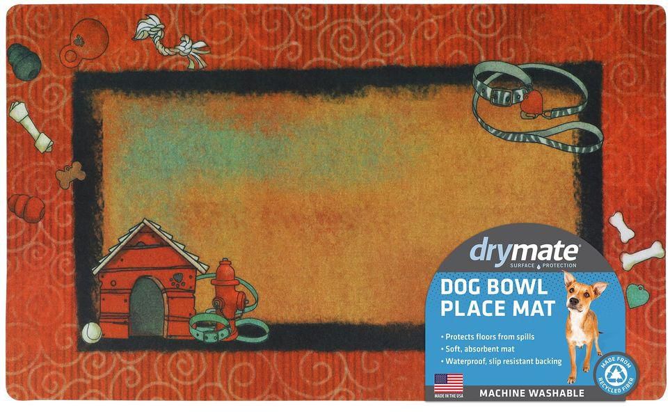 Drymate Dog Bowl Placemat Red with Swirl Border Design - 12 x 20 inch