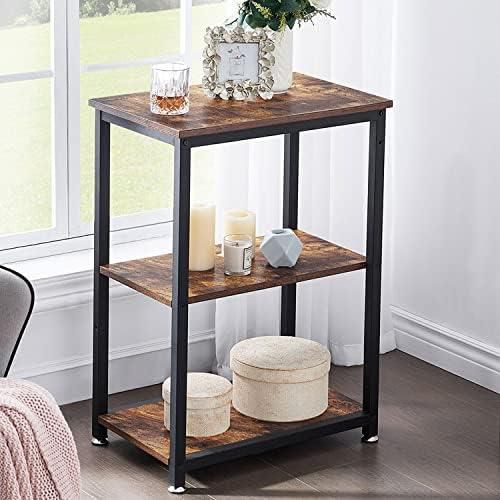 VECELO Tall End Side Table, 30" Height Nightstand with 3-Tier Storage Shelf for Living Room Bedroom Office Hallway Study, 1-Pack, Brown