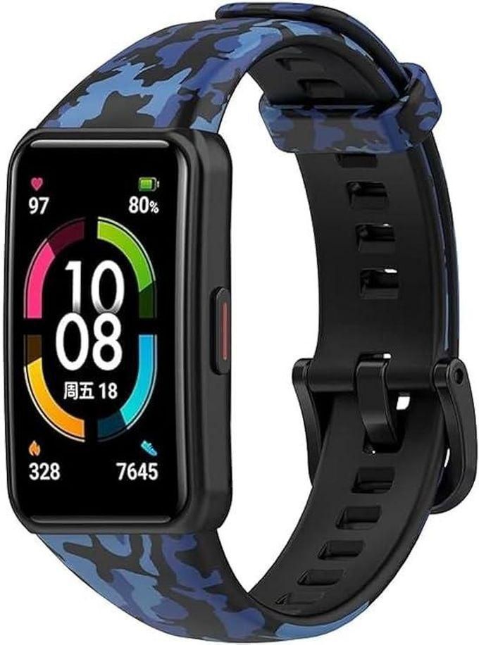 Silicone Strap Compatible with Huawei Band 6 - Printed Pattern Replacement Strap Compatible with Huawei Band 6 Smart Watch (Blue)
