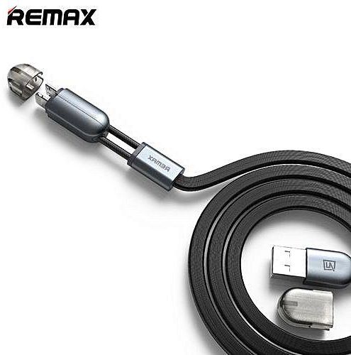 Generic REMAX 2 In 1 8Pin Micro USB Interface Fast Charging Data Sync Cable With Flat Design 1m - Black
