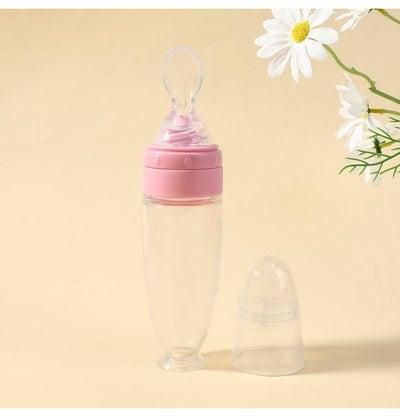 Soft Baby Spoon with Dust Cover for Easy One-Hand Feeding - Pink