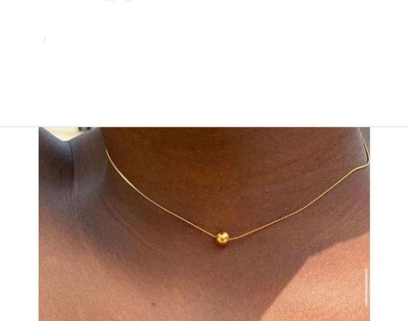 Tiny Gold Ball Pendant Chain Necklace- Non Tarnish